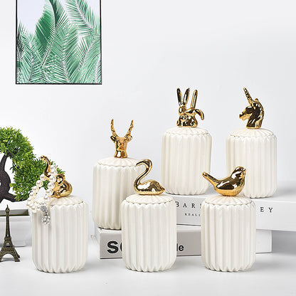 Adorable  Animal Ceramic Jewelry  Jar